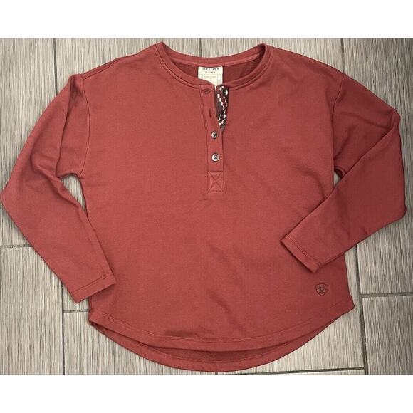 Ariat Women's Terry Henley Sweatshirt Oxblood Red Size Medium NWT Western - Picture 1 of 9